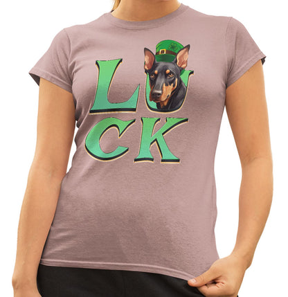 Big LUCK St. Patrick's Day Doberman Pinscher - Women's Fitted T-Shirt