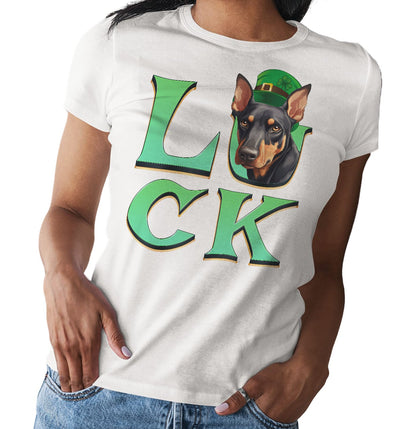 Big LUCK St. Patrick's Day Doberman Pinscher - Women's Fitted T-Shirt