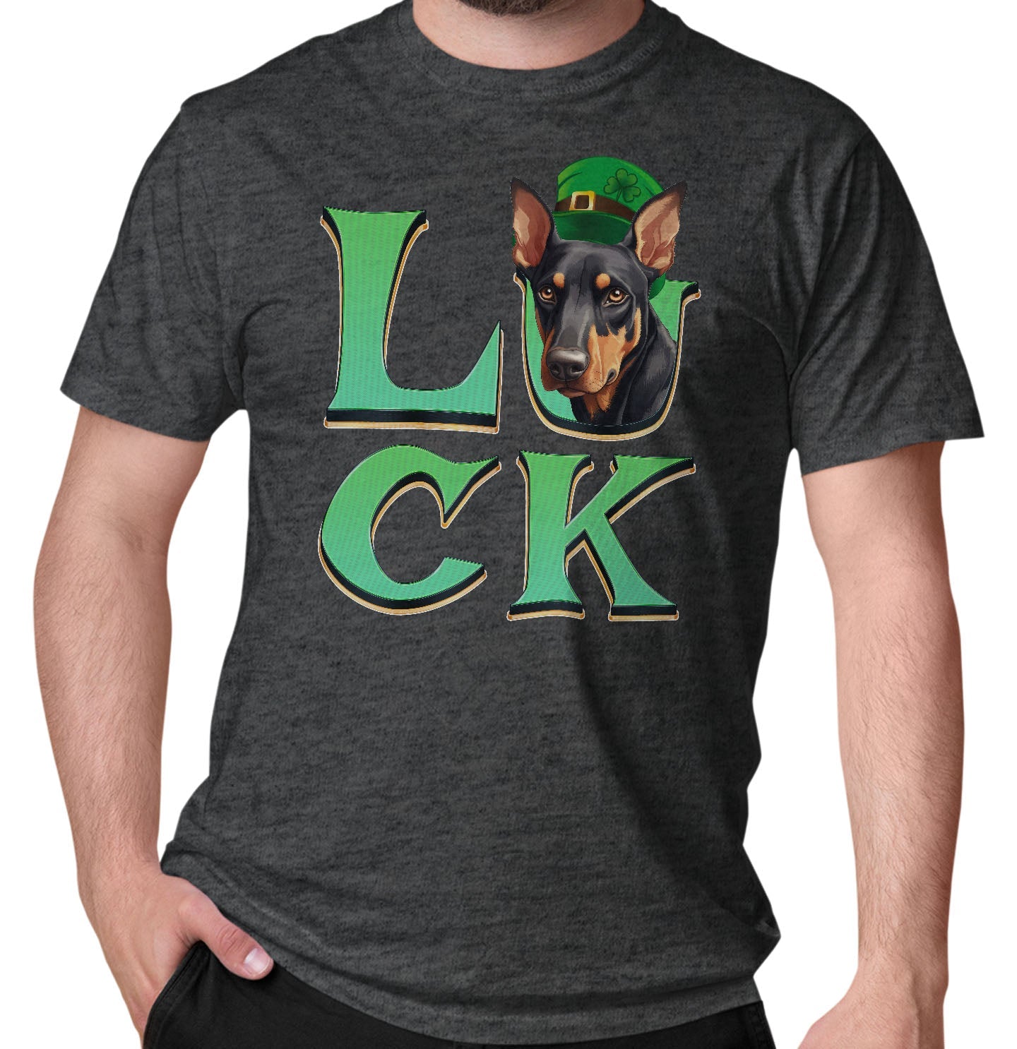 Big LUCK St. Patrick's Day Doberman Pinscher - Adult Unisex T-Shirt