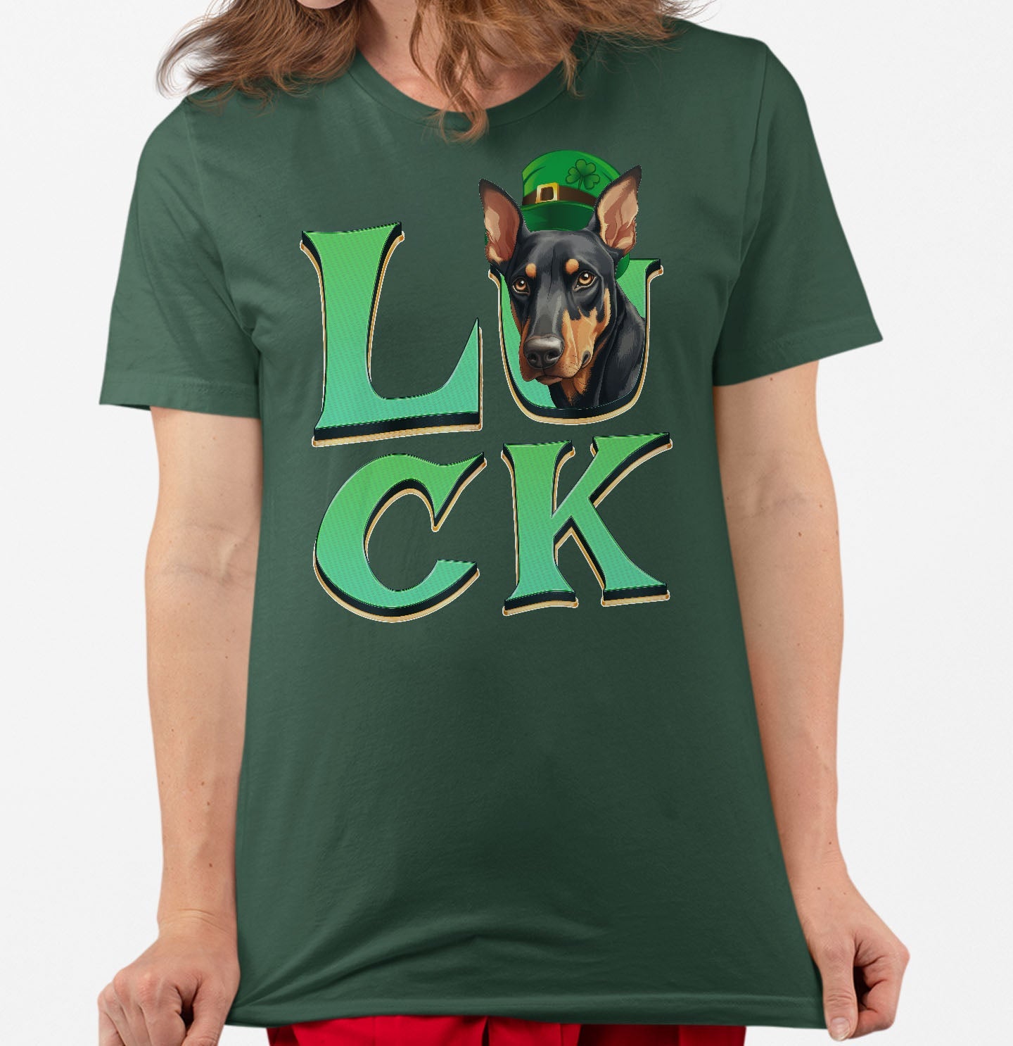 Big LUCK St. Patrick's Day Doberman Pinscher - Adult Unisex T-Shirt