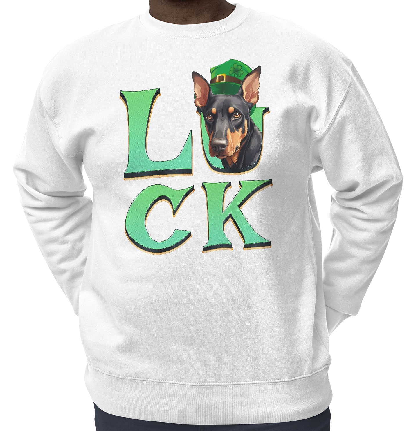 Big LUCK St. Patrick's Day Doberman Pinscher - Adult Unisex Crewneck Sweatshirt