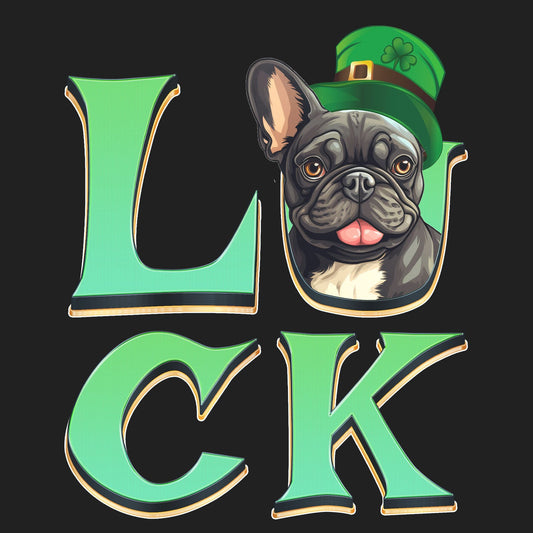 Big LUCK St. Patrick's Day French Bulldog (Black and White) - Women's Fitted T-Shirt