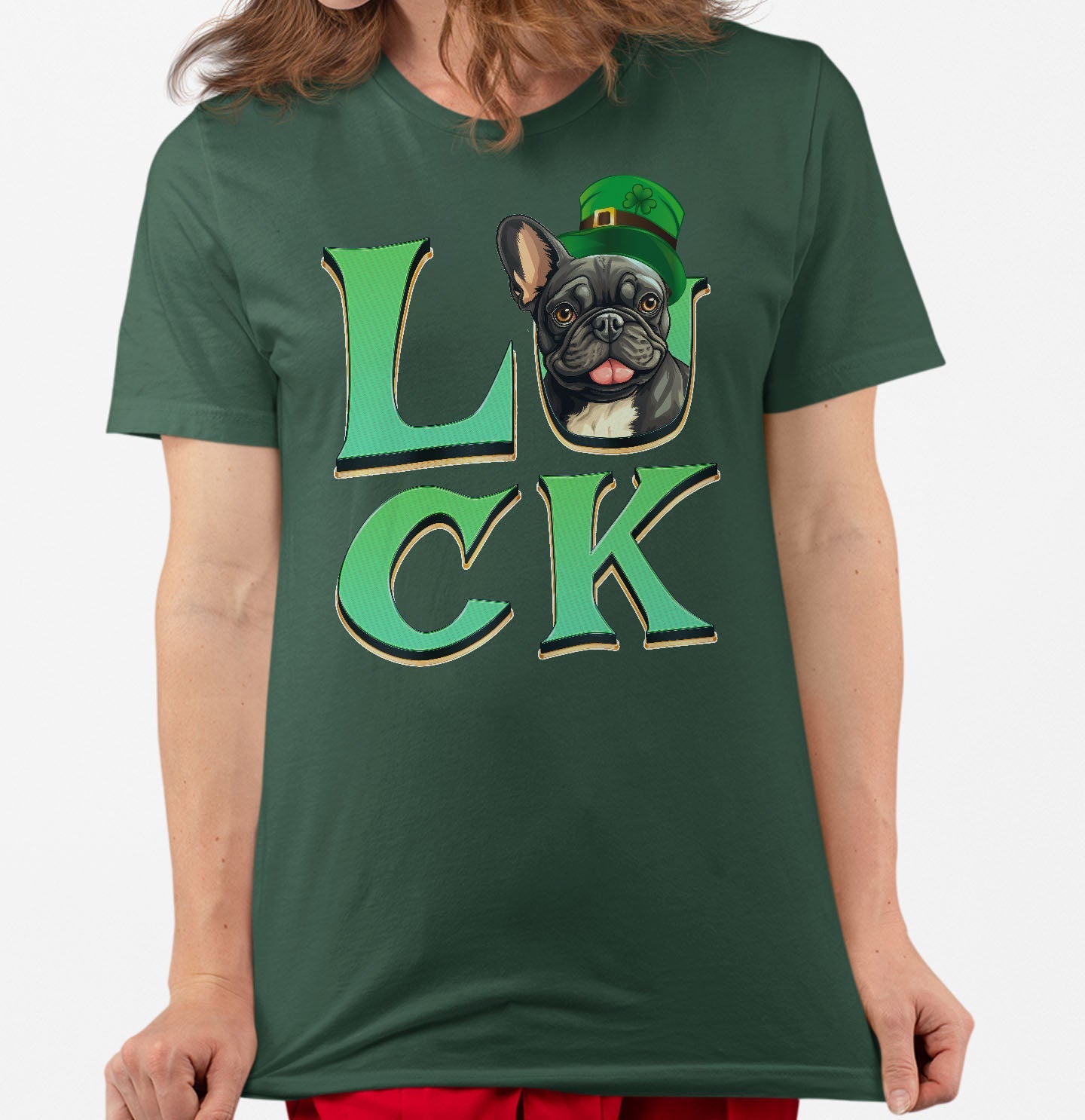 Big LUCK St. Patrick's Day French Bulldog (Black and White) - Adult Unisex T-Shirt