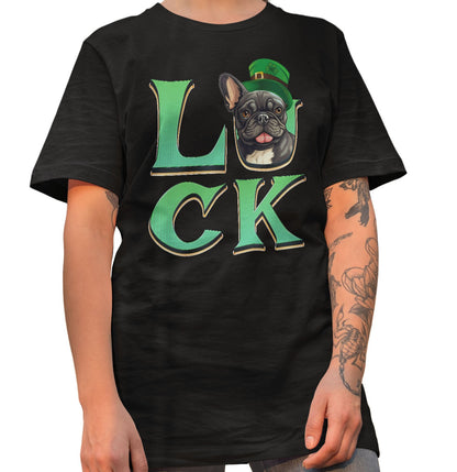 Big LUCK St. Patrick's Day French Bulldog (Black and White) - Adult Unisex T-Shirt