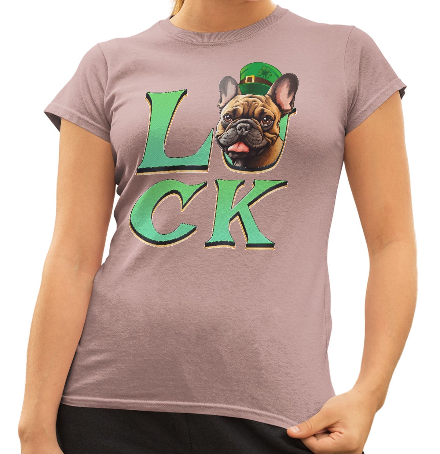 Big LUCK St. Patrick's Day French Bulldog (Fawn) - Women's Fitted T-Shirt