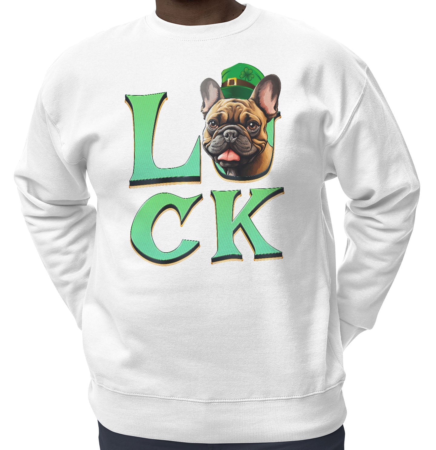 Big LUCK St. Patrick's Day French Bulldog (Fawn) - Adult Unisex Crewneck Sweatshirt