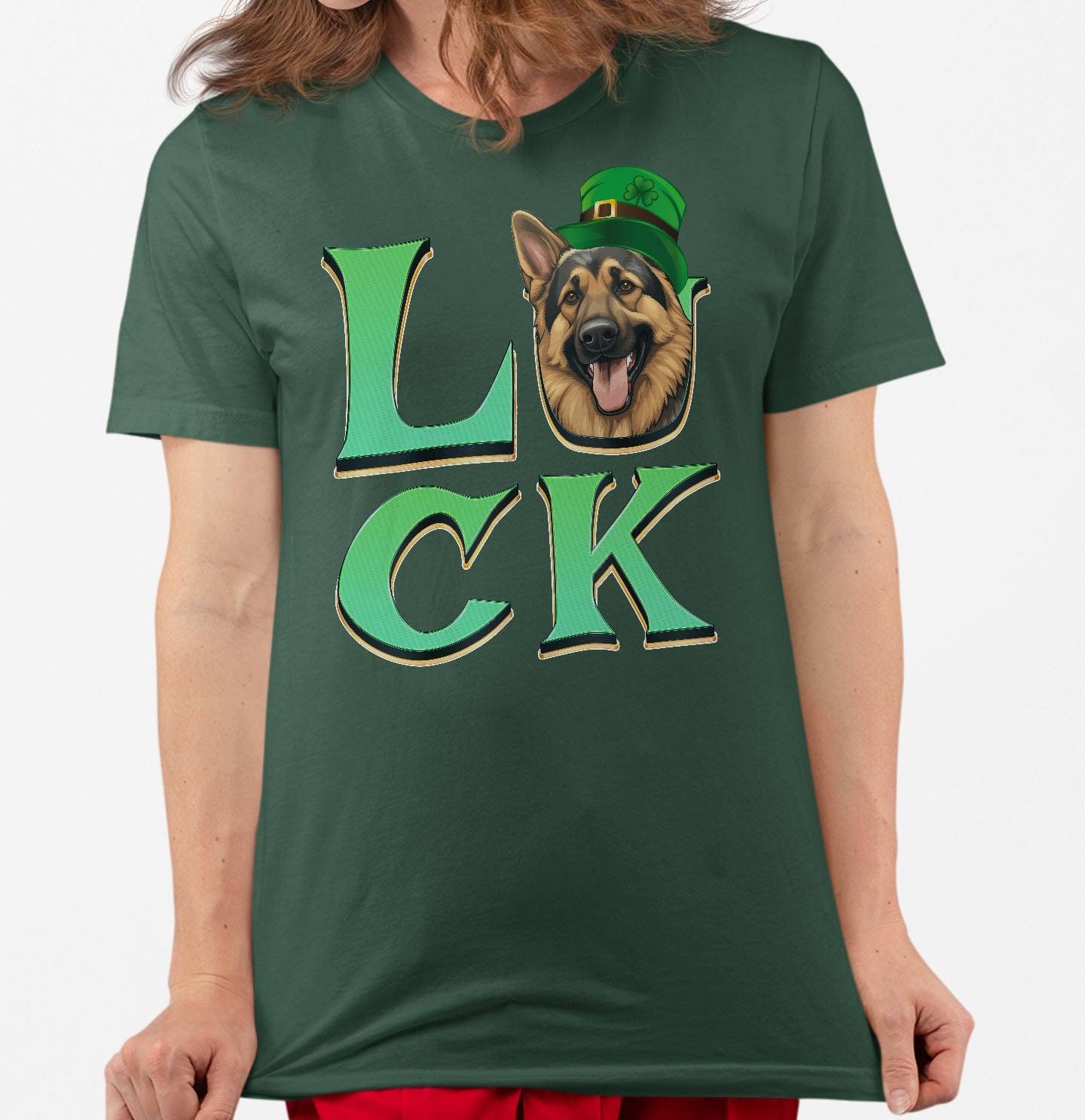 Big LUCK St. Patrick's Day German Shepherd Dog - Adult Unisex T-Shirt