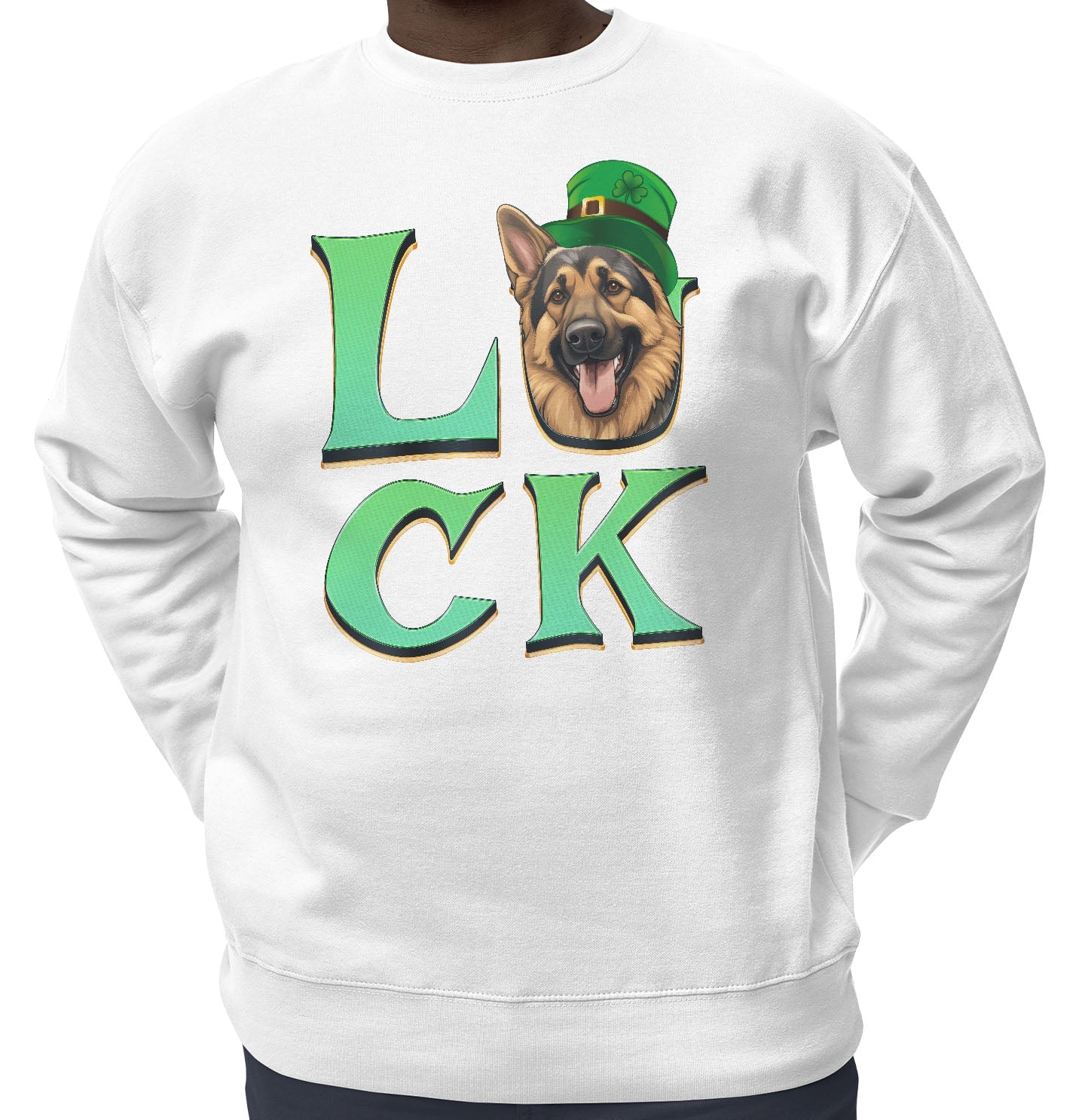 Big LUCK St. Patrick's Day German Shepherd Dog - Adult Unisex Crewneck Sweatshirt