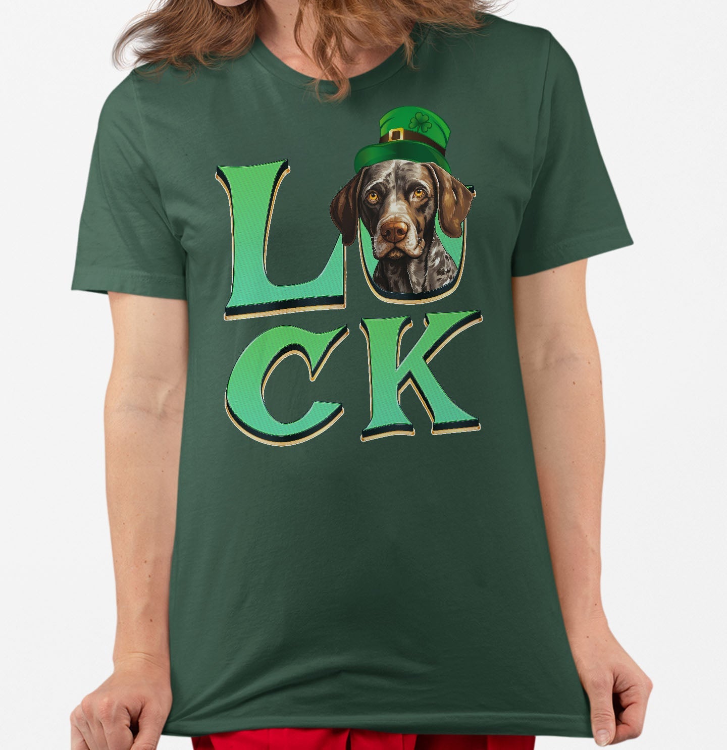Big LUCK St. Patrick's Day German Shorthaired Pointer - Adult Unisex T-Shirt