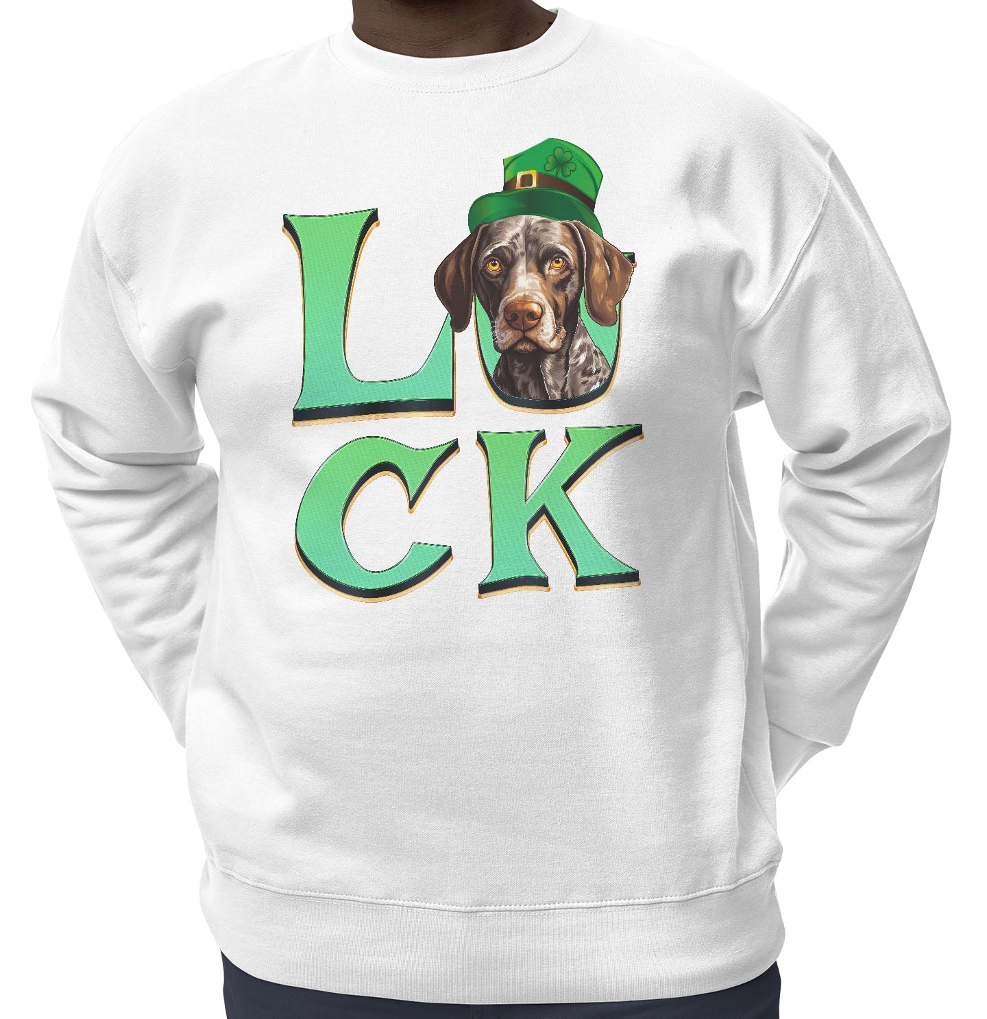Big LUCK St. Patrick's Day German Shorthaired Pointer - Adult Unisex Crewneck Sweatshirt