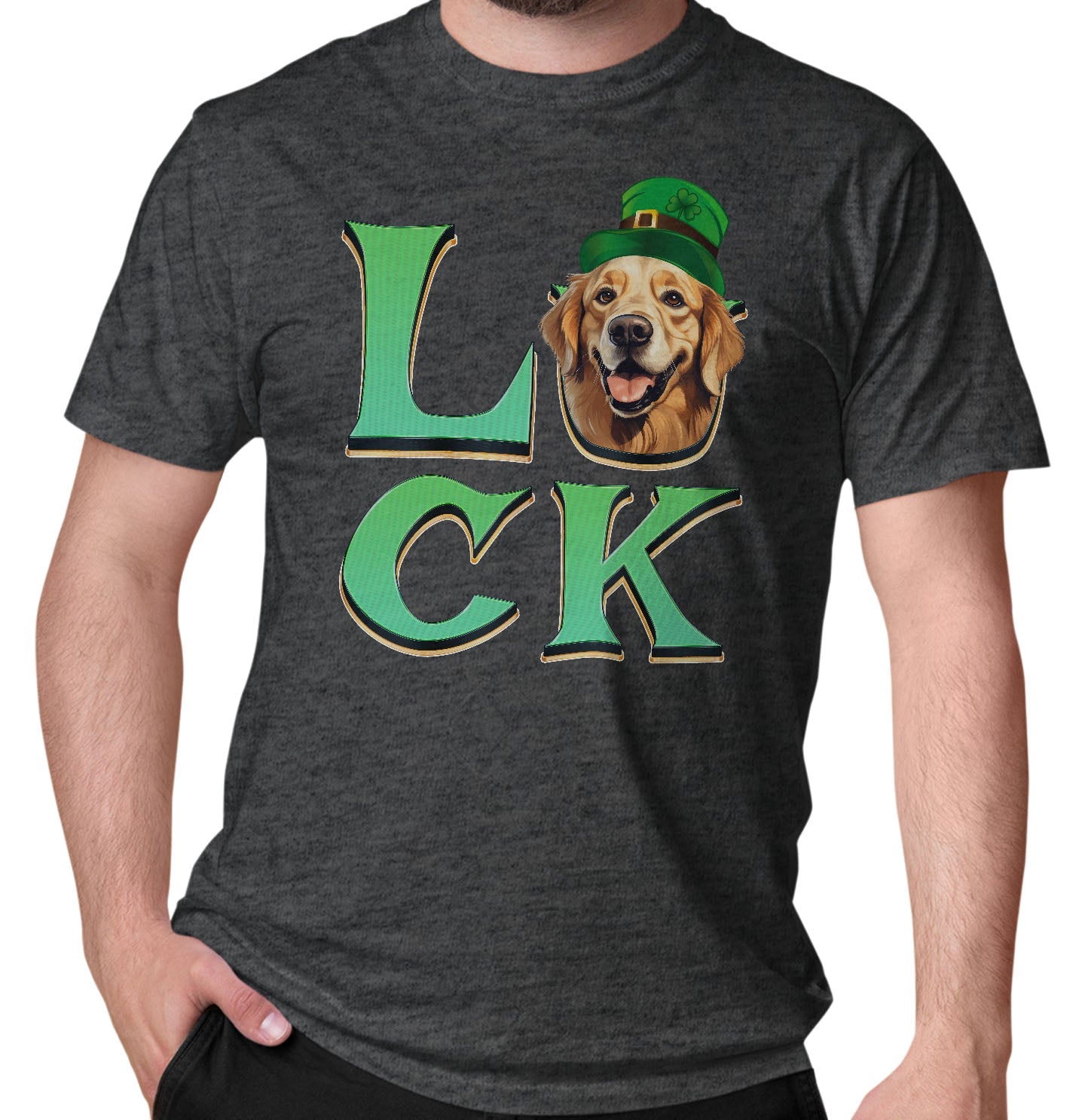 Big LUCK St. Patrick's Day Golden Retriever (Dark Golden) - Adult Unisex T-Shirt