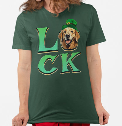 Big LUCK St. Patrick's Day Golden Retriever (Dark Golden) - Adult Unisex T-Shirt