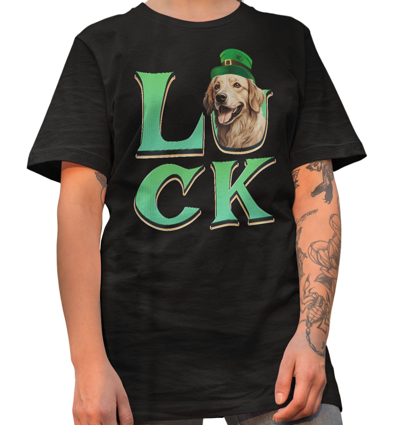 Big LUCK St. Patrick's Day Golden Retriever (Light Golden) - Adult Unisex T-Shirt