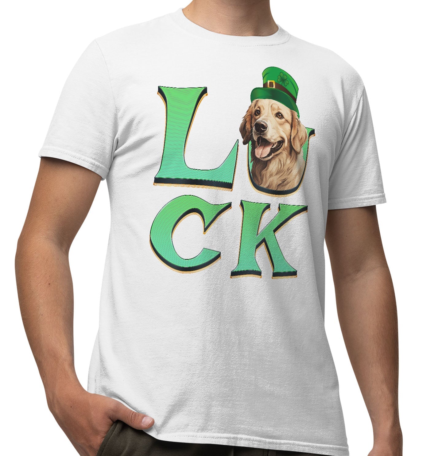 Big LUCK St. Patrick's Day Golden Retriever (Light Golden) - Adult Unisex T-Shirt