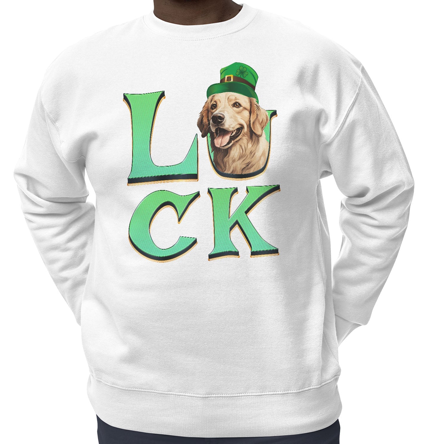 Big LUCK St. Patrick's Day Golden Retriever (Light Golden) - Adult Unisex Crewneck Sweatshirt