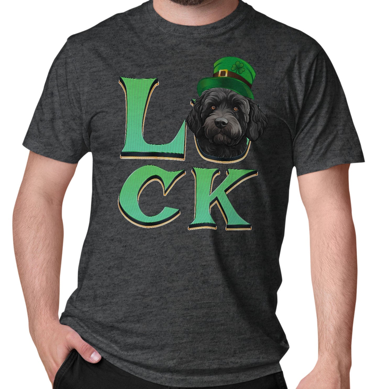 Big LUCK St. Patrick's Day Labradoodle (Black) - Adult Unisex T-Shirt