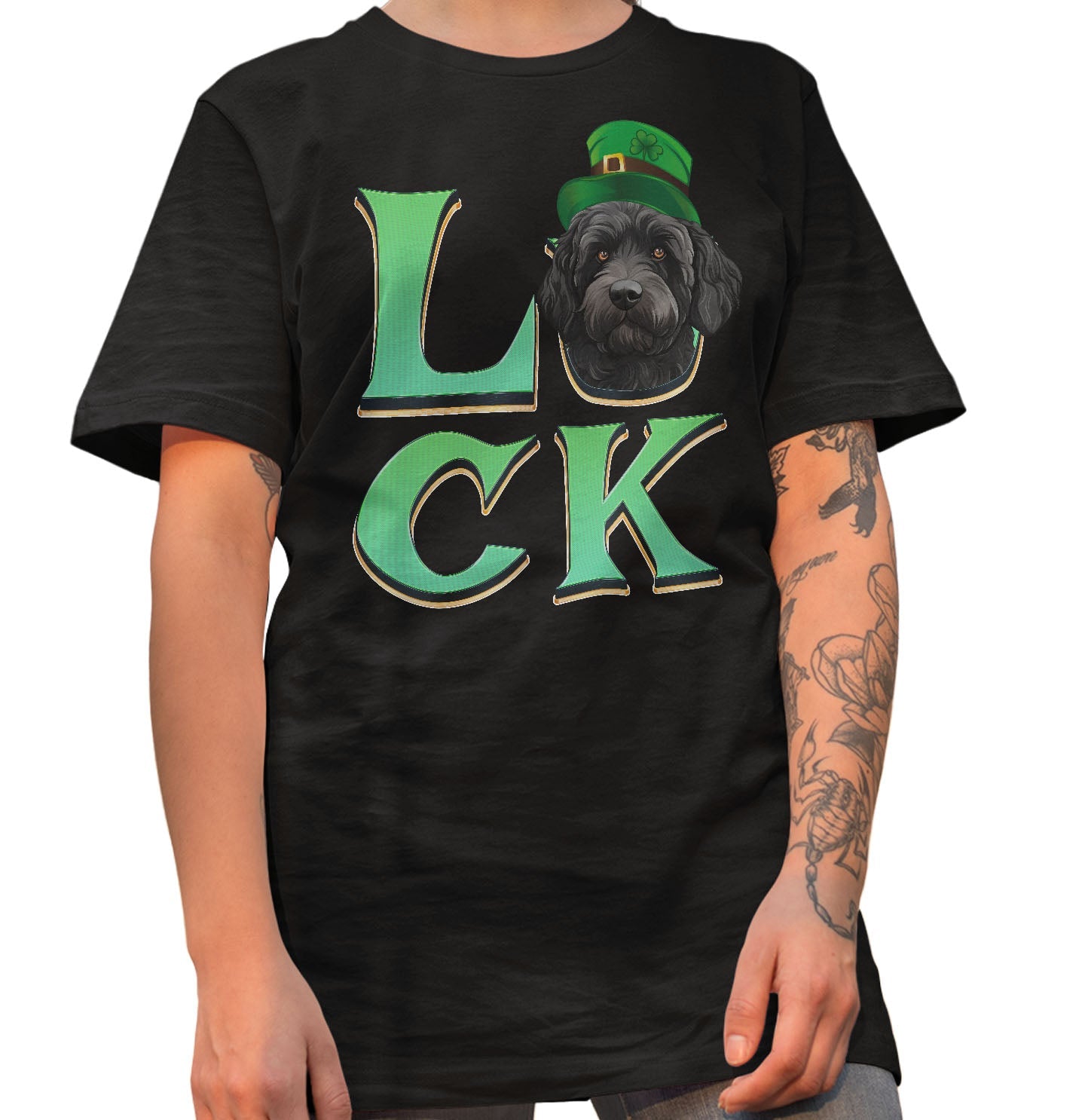 Big LUCK St. Patrick's Day Labradoodle (Black) - Adult Unisex T-Shirt