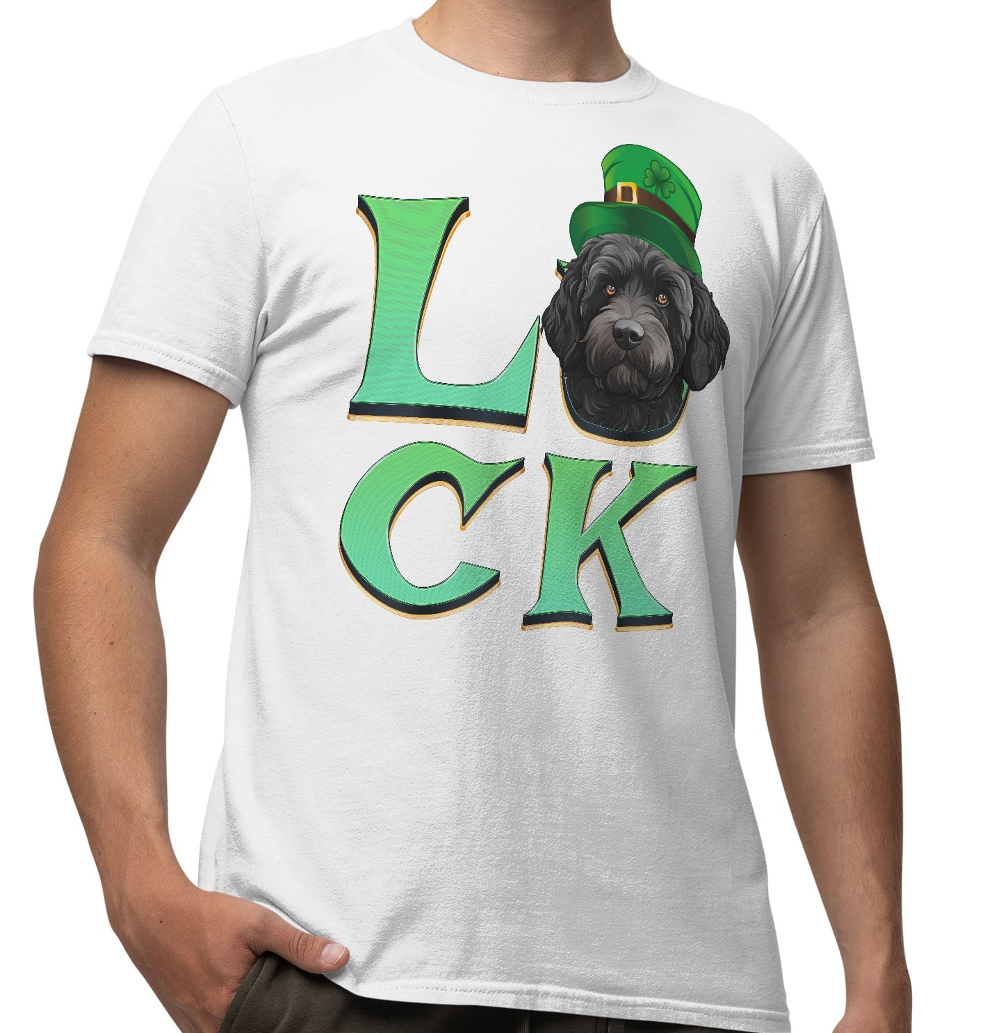 Big LUCK St. Patrick's Day Labradoodle (Black) - Adult Unisex T-Shirt