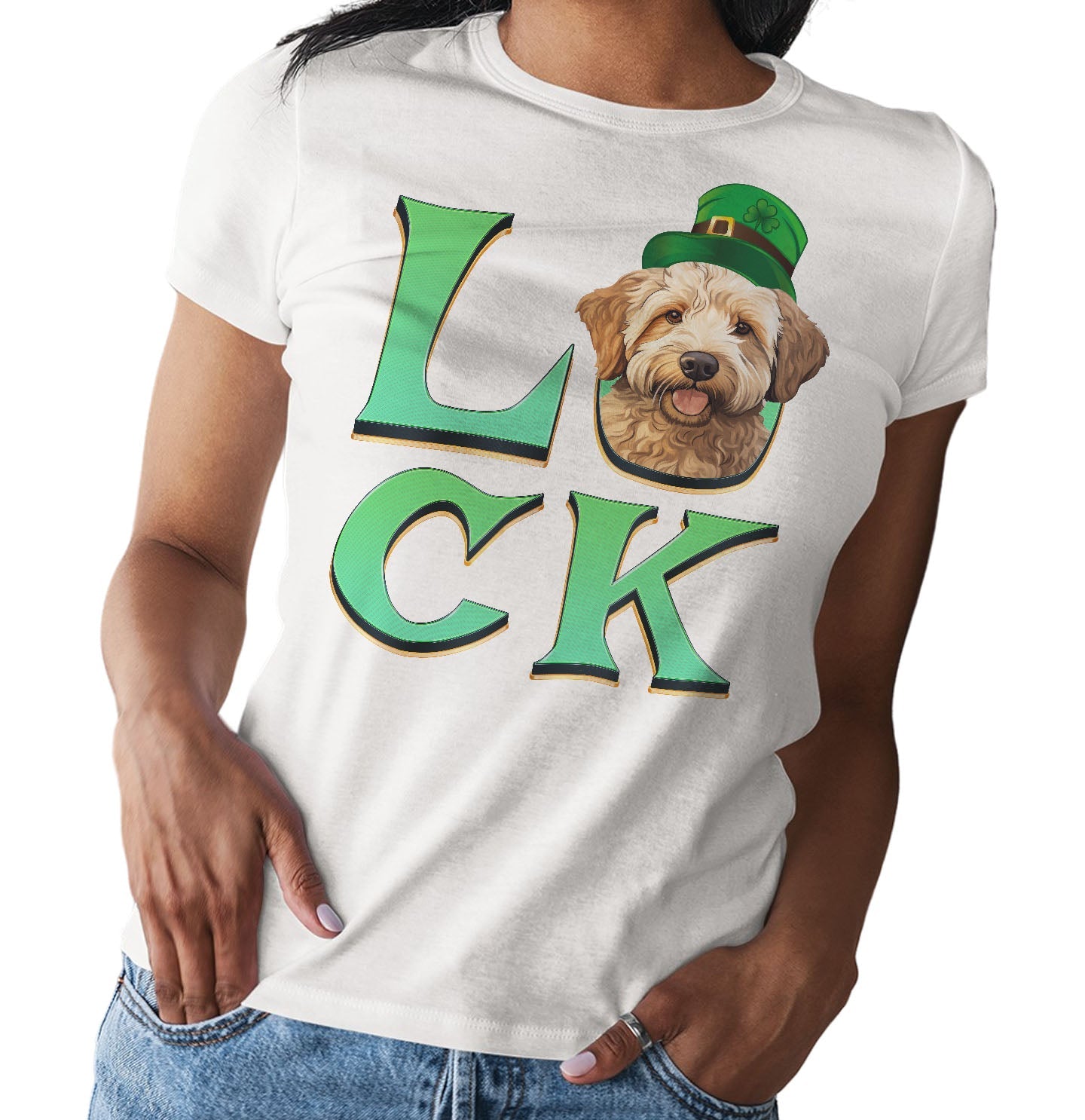 Big LUCK St. Patrick's Day Labradoodle (Yellow) - Women's Fitted T-Shirt