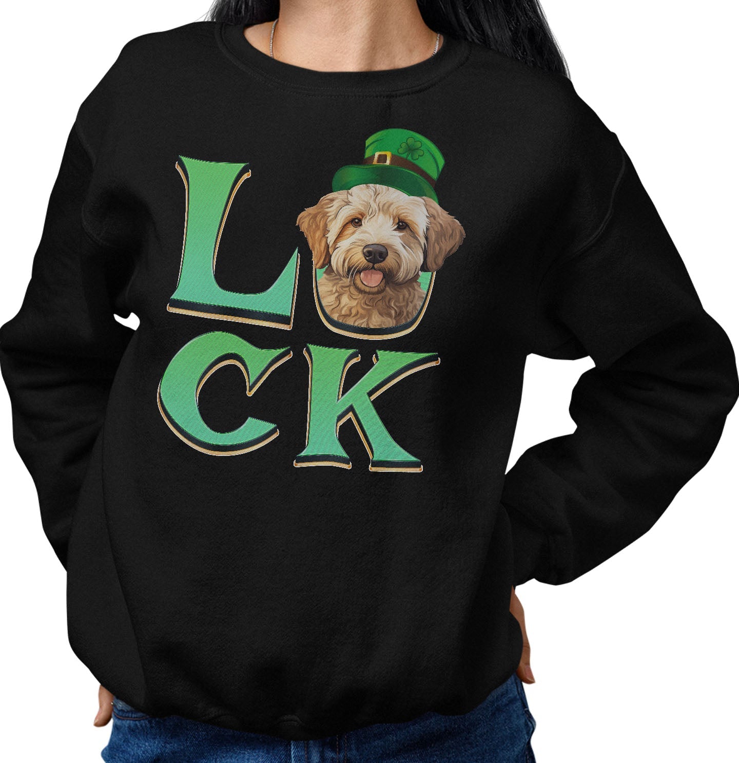 Big LUCK St. Patrick's Day Labradoodle (Yellow) - Adult Unisex Crewneck Sweatshirt