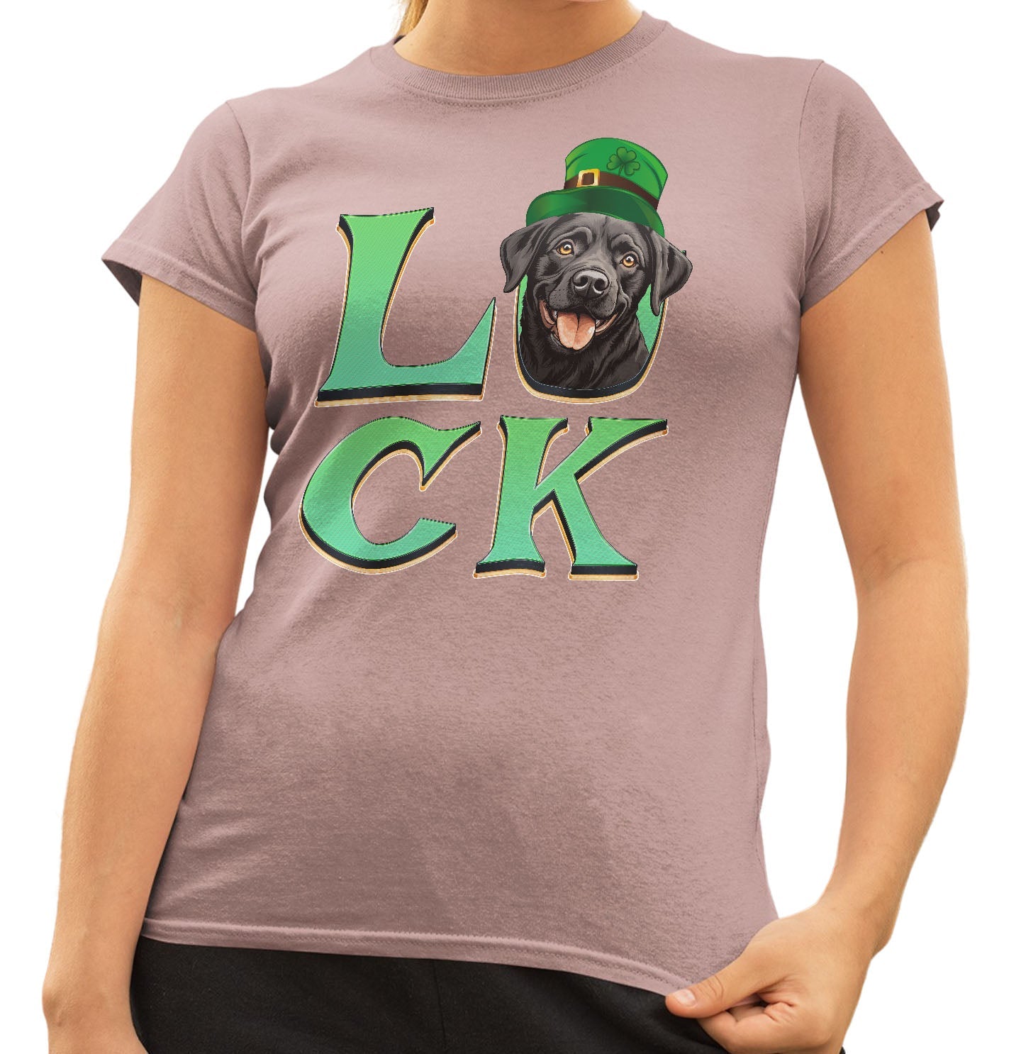 Big LUCK St. Patrick's Day Labrador Retriever (Black) - Women's Fitted T-Shirt