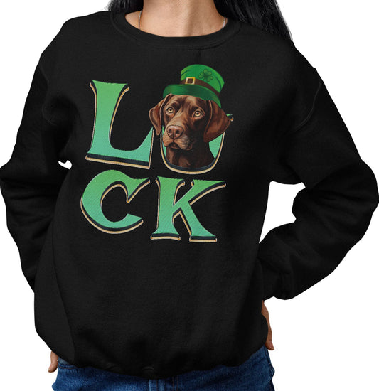 Big LUCK St. Patrick's Day Labrador Retriever (Chocolate) - Adult Unisex Crewneck Sweatshirt