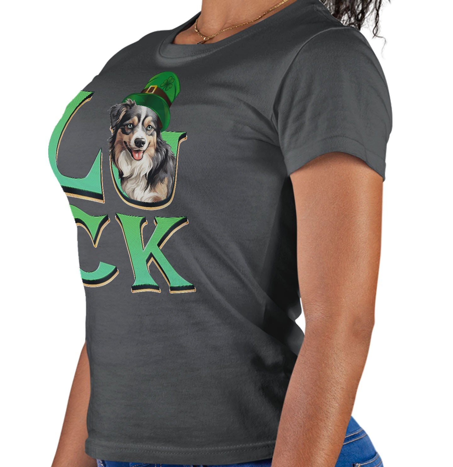 Big LUCK St. Patrick's Day Miniature American Shepherd - Women's Fitted T-Shirt