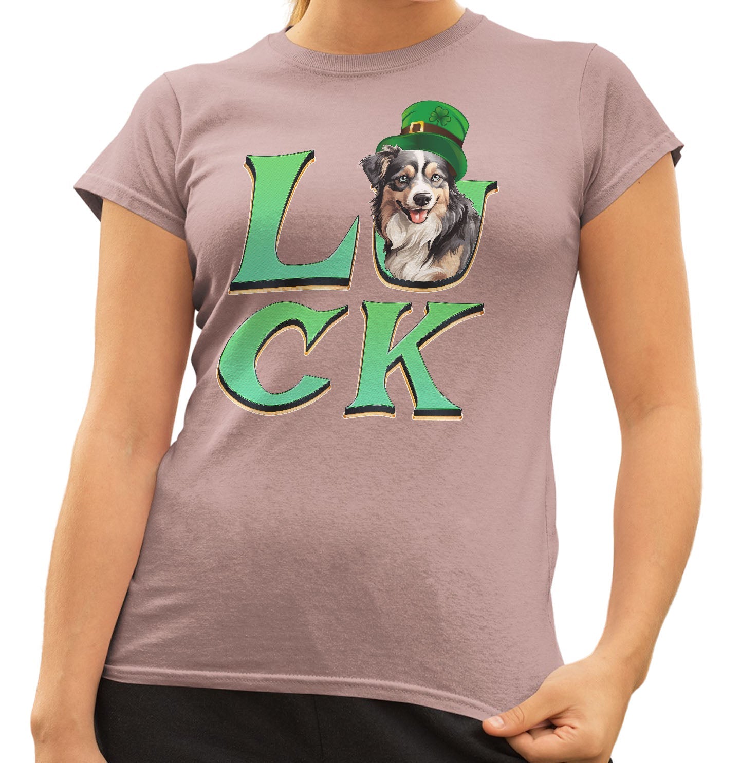 Big LUCK St. Patrick's Day Miniature American Shepherd - Women's Fitted T-Shirt