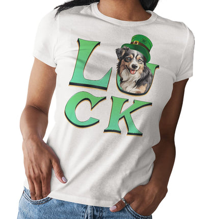 Big LUCK St. Patrick's Day Miniature American Shepherd - Women's Fitted T-Shirt