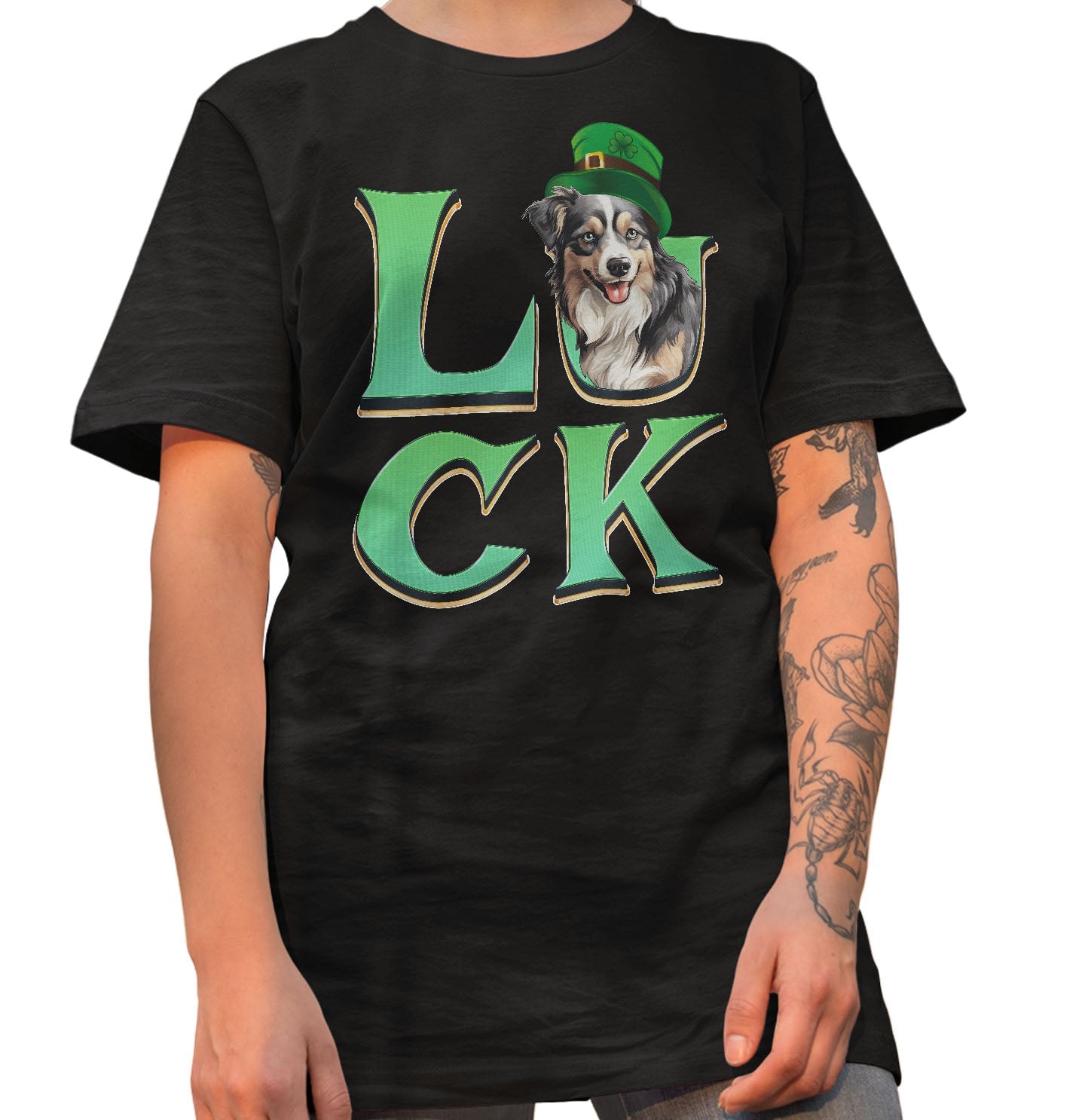 Big LUCK St. Patrick's Day Miniature American Shepherd - Adult Unisex T-Shirt