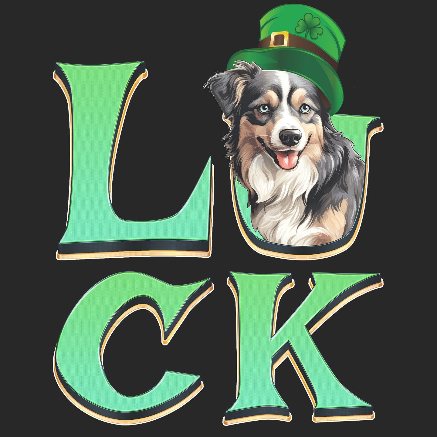 Big LUCK St. Patrick's Day Miniature American Shepherd - Adult Unisex T-Shirt