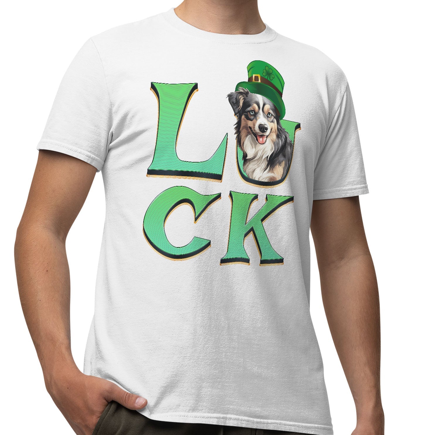 Big LUCK St. Patrick's Day Miniature American Shepherd - Adult Unisex T-Shirt
