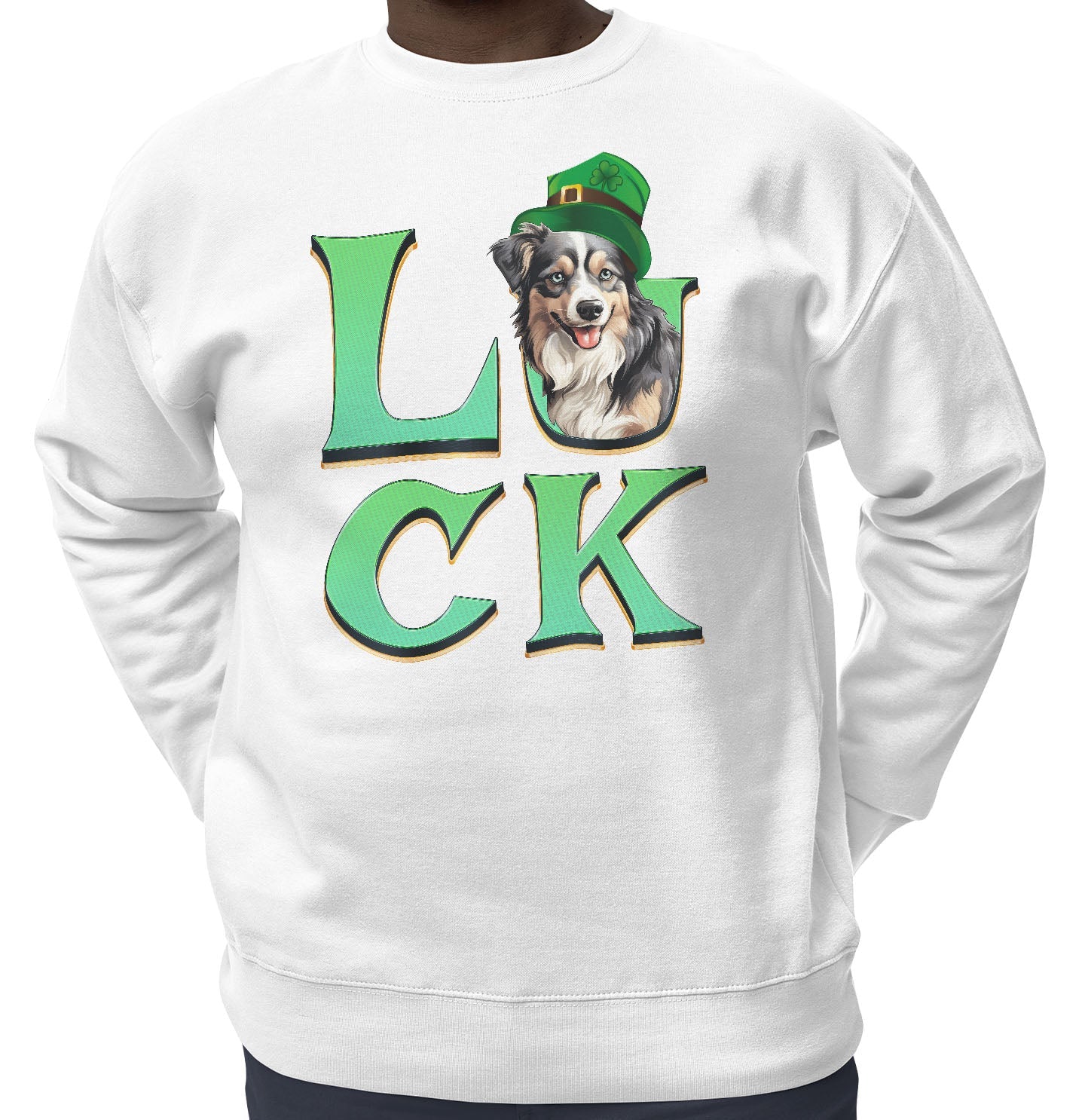 Big LUCK St. Patrick's Day Miniature American Shepherd - Adult Unisex Crewneck Sweatshirt