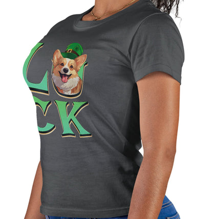 Big LUCK St. Patrick's Day Pembroke Welsh Corgi - Women's Fitted T-Shirt