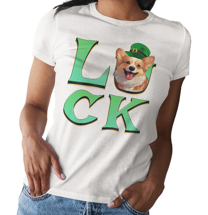 Big LUCK St. Patrick's Day Pembroke Welsh Corgi - Women's Fitted T-Shirt