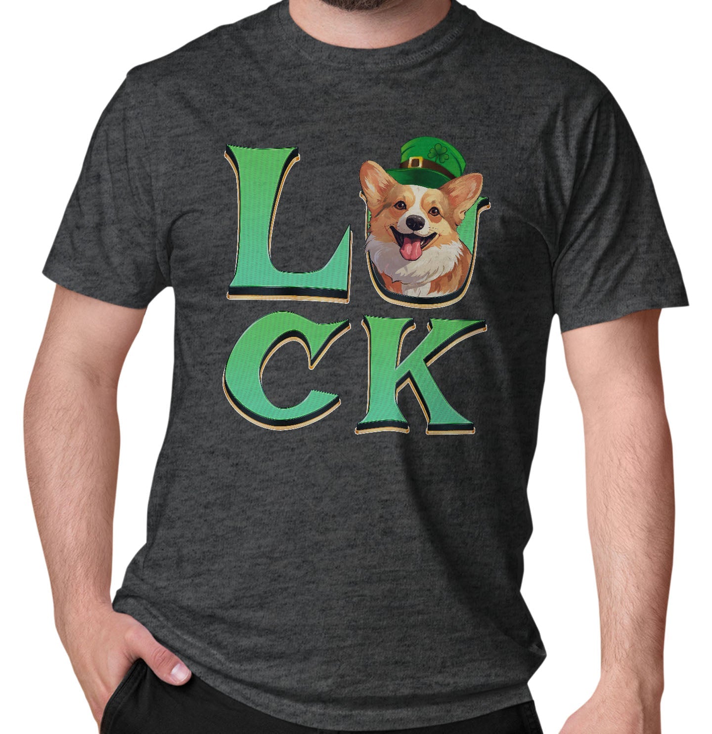 Big LUCK St. Patrick's Day Pembroke Welsh Corgi - Adult Unisex T-Shirt