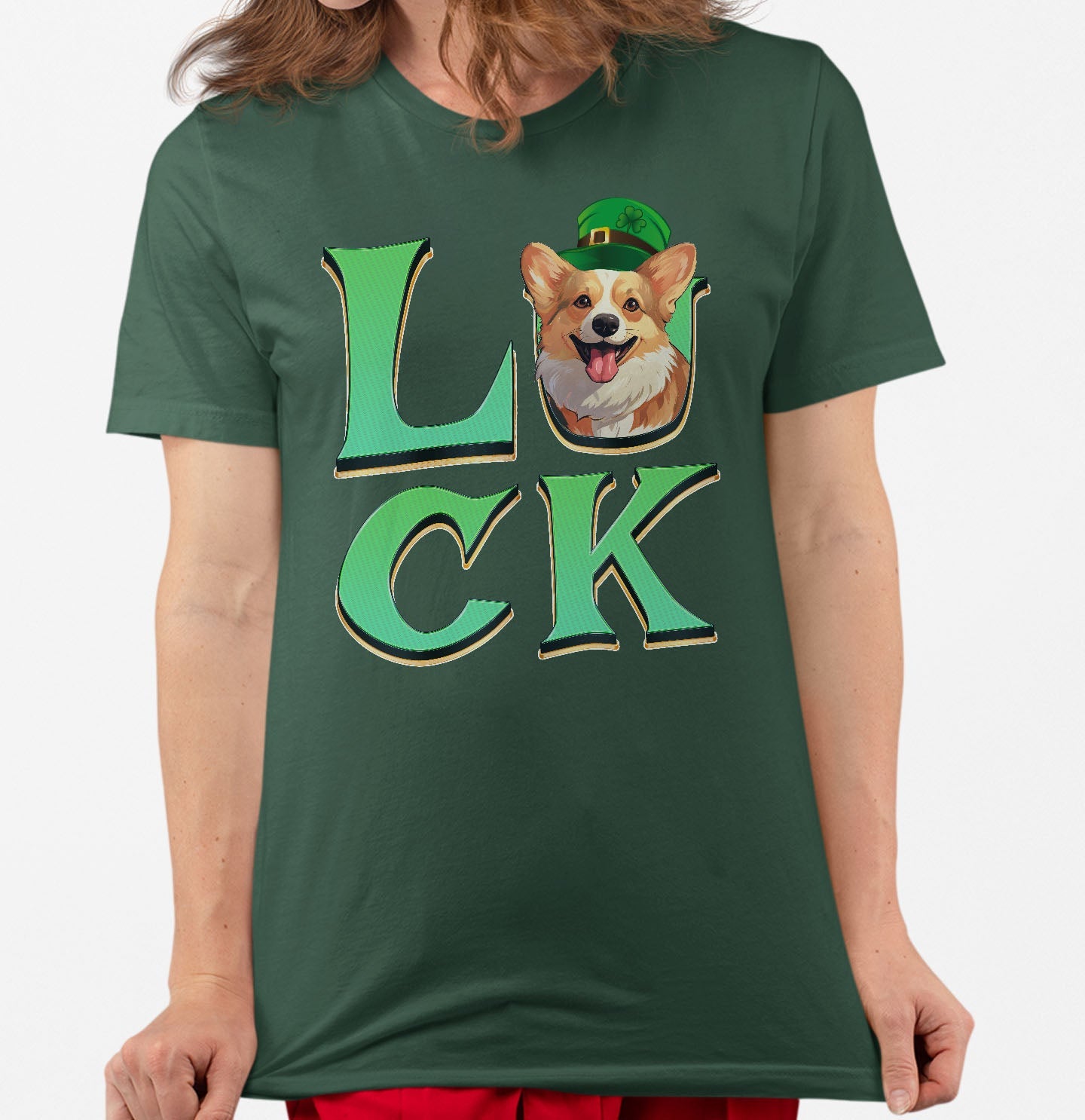 Big LUCK St. Patrick's Day Pembroke Welsh Corgi - Adult Unisex T-Shirt