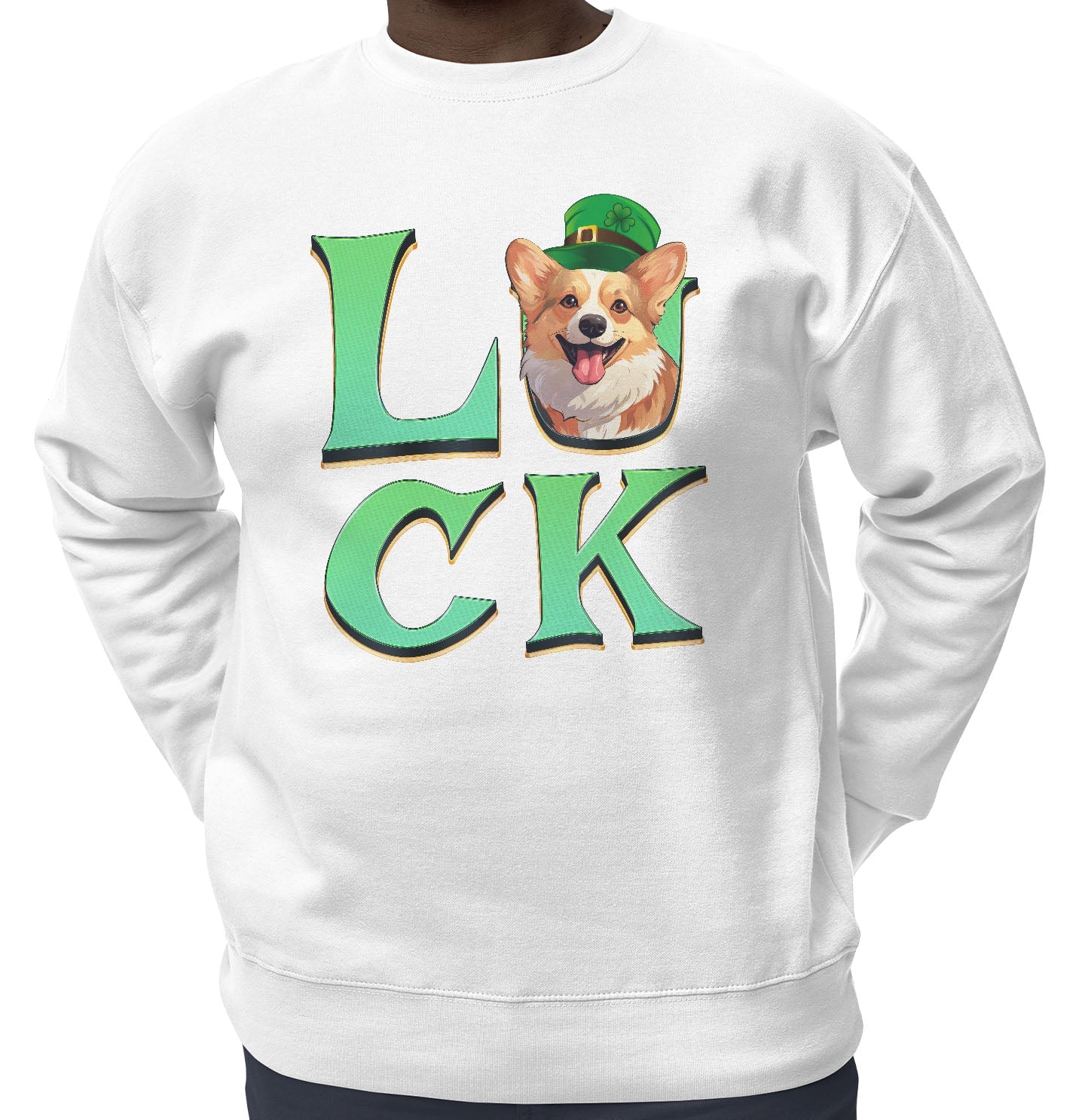 Big LUCK St. Patrick's Day Pembroke Welsh Corgi - Adult Unisex Crewneck Sweatshirt
