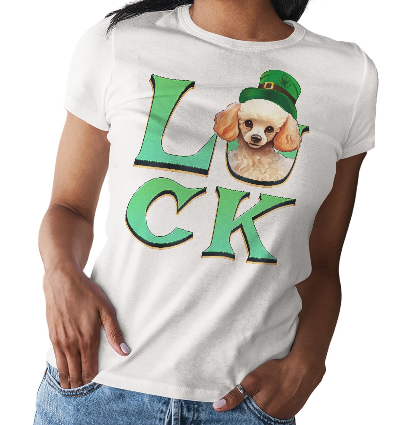 Big LUCK St. Patrick's Day Poodle - Women's Fitted T-Shirt
