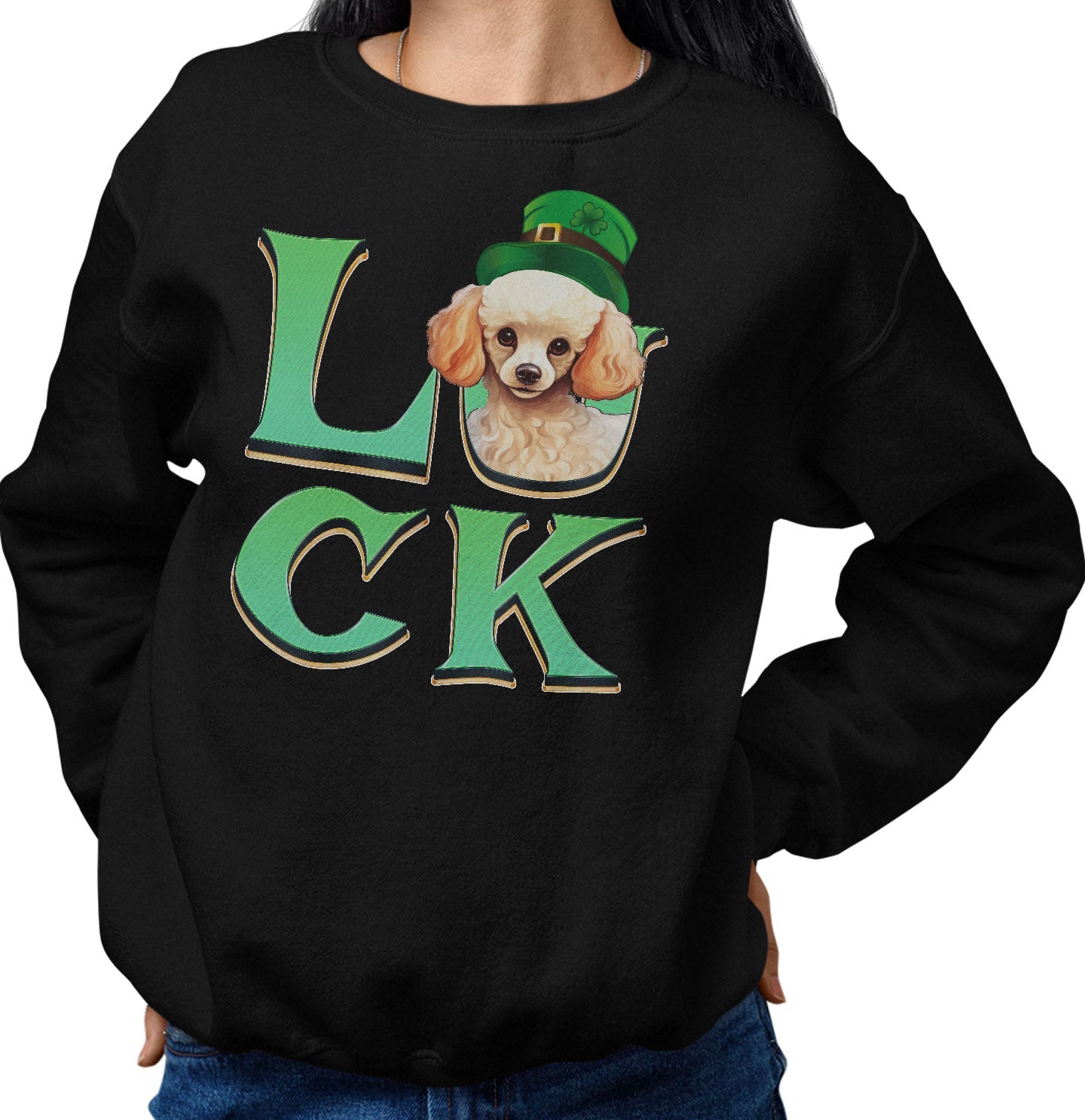 Big LUCK St. Patrick's Day Poodle - Adult Unisex Crewneck Sweatshirt