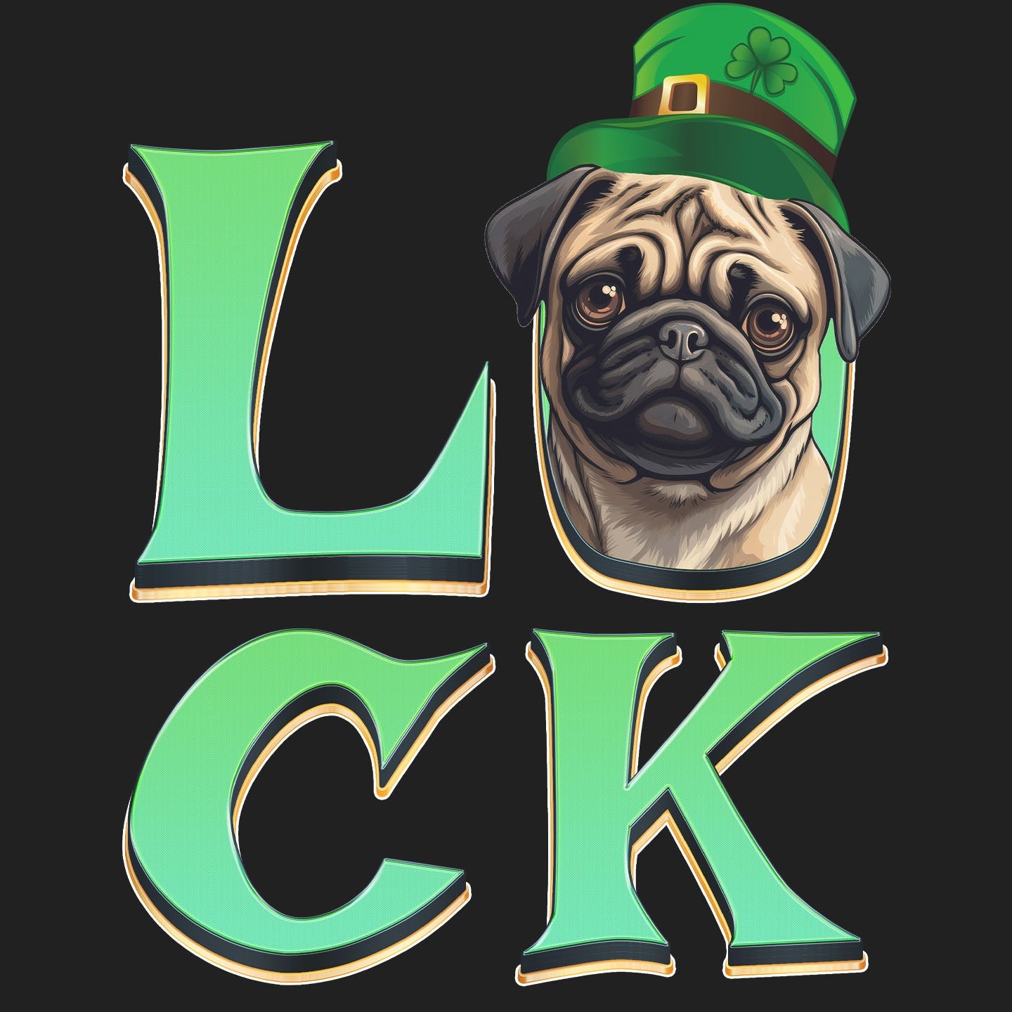 Big LUCK St. Patrick's Day Pug - Women's Fitted T-Shirt