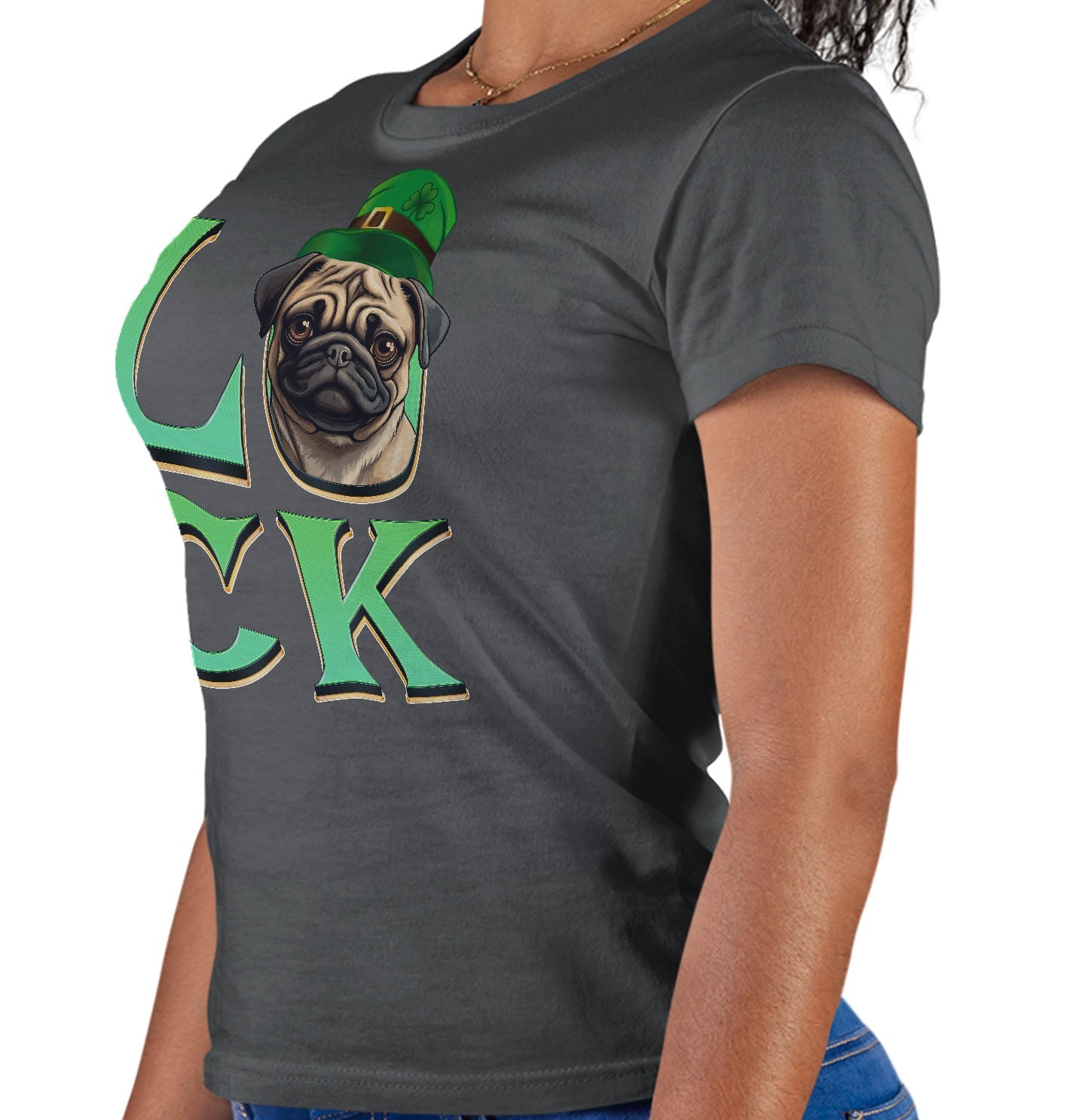 Big LUCK St. Patrick's Day Pug - Women's Fitted T-Shirt