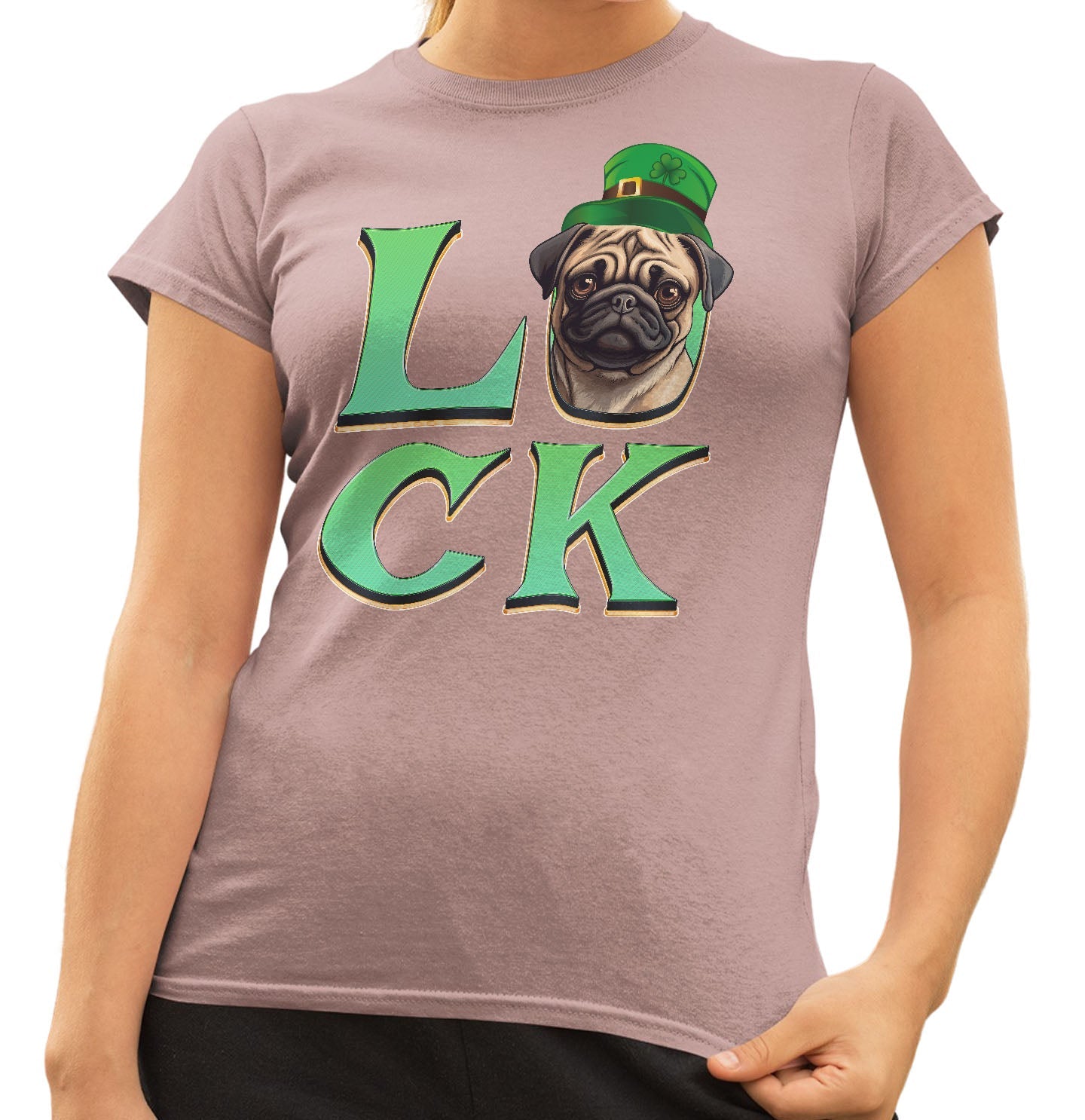 Big LUCK St. Patrick's Day Pug - Women's Fitted T-Shirt