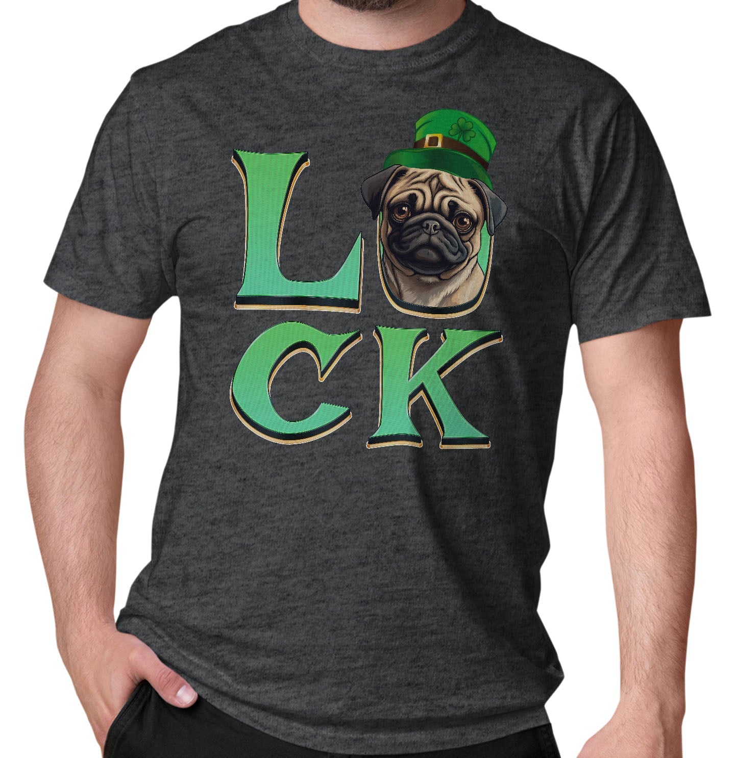Big LUCK St. Patrick's Day Pug - Adult Unisex T-Shirt