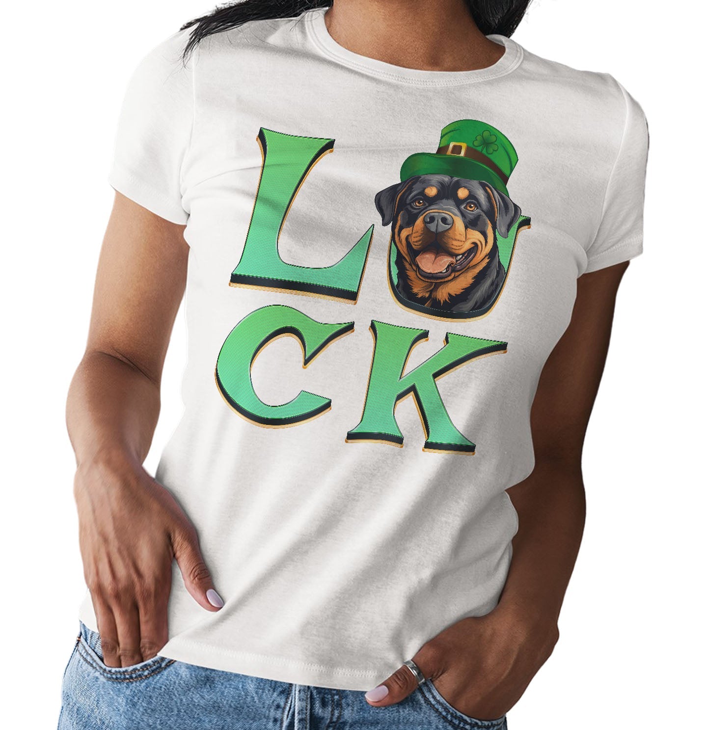 Big LUCK St. Patrick's Day Rottweiler - Women's Fitted T-Shirt