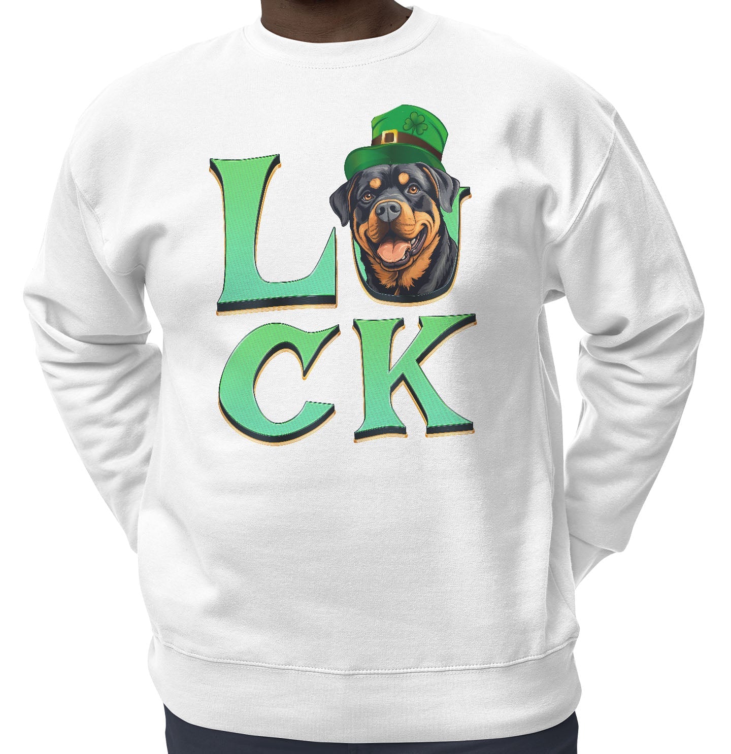 Big LUCK St. Patrick's Day Rottweiler - Adult Unisex Crewneck Sweatshirt