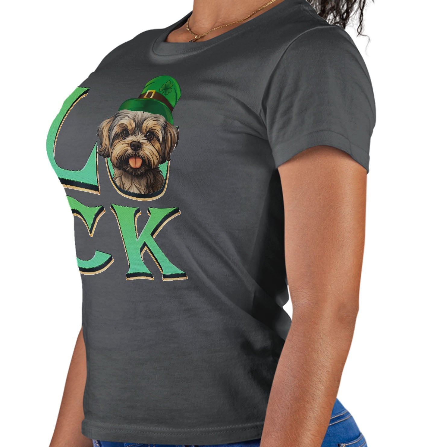 Big LUCK St. Patrick's Day Shih Tzu - Women's Fitted T-Shirt