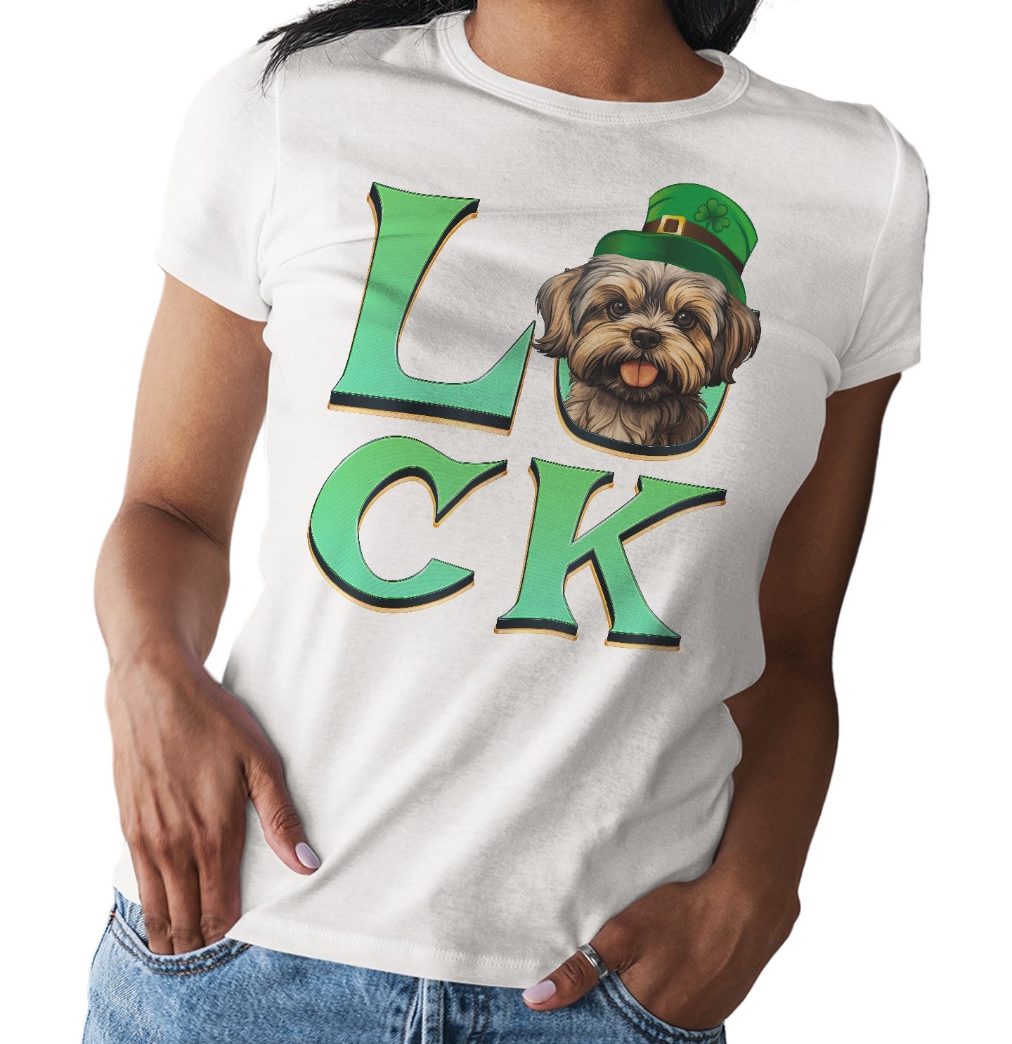 Big LUCK St. Patrick's Day Shih Tzu - Women's Fitted T-Shirt