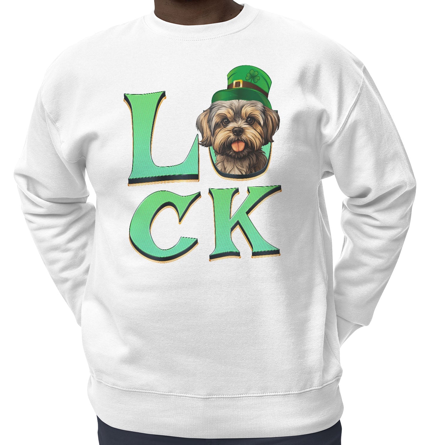 Big LUCK St. Patrick's Day Shih Tzu - Adult Unisex Crewneck Sweatshirt