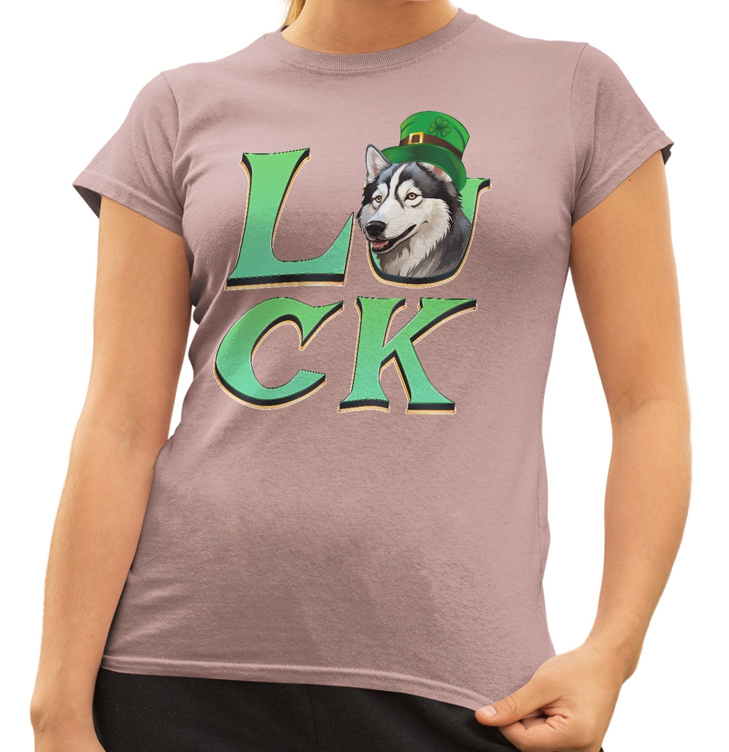 Big LUCK St. Patrick's Day Siberian Husky - Women's Fitted T-Shirt